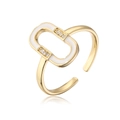 Macro view of 18K gold plated copper ring with white enamel and sparkling zircon details - Adjustable Open / Gold/White