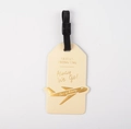 Beige faux leather luggage tag with gold airplane print and black rubber strap - Off White