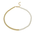 Detail of adjustable gold bead and white pearl necklace with lobster clasp and chain extender - Necklace - Half Pearl Half Gold Bead