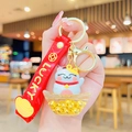 Handheld lucky cat keychain with golden beads in transparent sycee and red strap - Fortune Cat Ingot Quicksand-Gold Beads