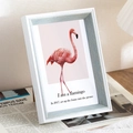 Minimalist white and blue rectangle photo frame with artistic flamingo print - Elegant Gray Blue 5 Inch