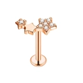 Roségouden triple ster labret stud met kristallen inlay en gladde metalen afwerking - 6mm Labret met platte achterkant / Roségoud