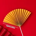 Set of 10 gold paper folding fan cake toppers with white sticks for wedding decor - Golden Fan Toppers Large / Gold
