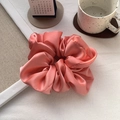 Elegant oversized pink satin silk hair scrunchie with a glossy smooth texture - Orange Red
