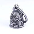 Silver stainless steel bell pendant with rose embossing and Lady Ride engraving - Vintage Silver (with Keyring)