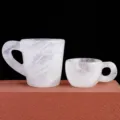 Handcrafted natural clear crystal mugs set with unique mineral textures and dimensions - Clear Quartz Set / Straight Cup + Small Mug With Handle + Gift Box