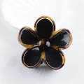 Vintage tortoiseshell acetate plumeria hair claw clip with black floral center inlay - Black with Dark Tortoise Edge (D6-5-7)