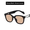 Gafas de sol cuadradas en negro brillante con lentes color té y hebilla de plata - Negro Brillante / Lentes de Té