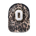 Vintage leopard print baseball cap with number 0 embroidery and breathable mesh back - Letter O (Black Leopard)