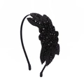 Bohemian style headband featuring handcrafted black faceted crystals in leaf-shaped patterns - Style 7