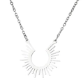 Close-up of minimalist silver sunflower pendant with a textured matte geometric finish - Geometric Sunburst Style (797 Steel)