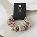 Elegant champagne gold satin scrunchie with silky finish and branded black packaging card - 8CM (Without Card) / Camel