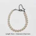 Französisches Vintage Perlenarmband mit silbernem Verschluss, 16cm plus 6cm Verlängerung - 6mm Armband