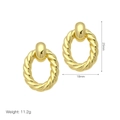Detailed view of gold twisted hoop earrings with 25mm height and 18mm width dimensions - Thick Twisted Rope Style (DE240538-D)