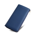 Dark blue pebbled leather long wallet with RFID protection and gold-tone zipper - Blue
