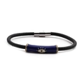 Schwarzes Evil Eye Lederarmband mit blauer Emaille, Goldkristallen und Magnetverschluss - Schwarz-Blaues Auge