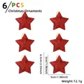 6-piece set of red glitter star Christmas tree ornaments with golden hanging strings - 5cm (Without Ring) / Red