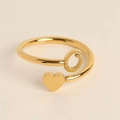 Minimalist gold adjustable open ring featuring a solid heart and letter G detail - Letter O