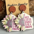 Orecchini a girasole in legno con stampa leopardata e scritta per preside su cartoncino - Sparkle Principal (Girasole Leopardato)