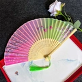 Pink and green gradient folding fan with butterfly and cherry blossom pattern - Pink Lady - Gradient