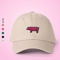Gorra de béisbol de algodón beige con bordado de cerdo rosa y correa ajustable para el sol - Caqui Claro