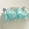 Light blue chiffon flower tassel earrings with blue beads in a ceramic bowl - #9 925 Silver Pin - Blue Chiffon Flower