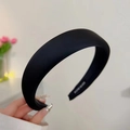 Handmade wide black satin headband for women with a padded high-crown design - Black