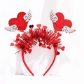 Red heart headband with glitter wings for Valentine's Day party photoshoot props - Red Glitter Heart Silver Wings Hair Hoop (No. 18)