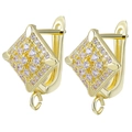 Gold plated square geometric earring hooks with clear zircon inlay and open loop - Gold Pave Square (Style 22)