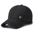 Gorra de béisbol de lana de invierno para hombre con orejeras en gris oscuro a cuadros - Ajustable / Negro