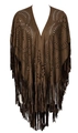 Brown faux suede poncho with hollow-out floral patterns and bohemian tassels - Dark Coffee (7#) / Over 175cm