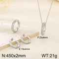 Silver jewelry set with round pavé diamonds featuring necklace, earrings and ring - Size 6 / Round Zirconia Jewelry Set (KS221850-K) / Silver