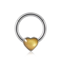 Anneau 16G en acier inoxydable argenté avec pendentif cœur doré et texture scintillante - 1.2x8mm / Cœur (Pierre Dorée Étoilée)