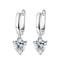 Elegantes pendientes de aro de corazón plateados con colgantes de circonita para mujer - Hebilla de oreja / Circonita Blanca