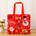 Festive red non-woven Christmas gift bag with Santa Claus, snowmen and reindeer patterns - 27x32x10cm / Red Christmas