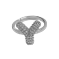 Silver balloon bubble letter Y ring with pavé cubic zirconia and adjustable open band - Adjustable Open / Silver-Y