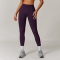 High-waisted seamless yoga leggings in deep purple finish with tummy control compression - M / Plum Purple