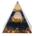 Natural crystal resin energy pyramid with gold lotus and black gravel decoration - YB27 Pink Lotus [6cm]