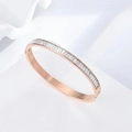 Rose gold stainless steel bangle featuring elegant rectangular zirconia inlays - White Rectangular Rhinestone (35-A-5) / Rose Gold