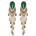 Detailed view of emerald drop earrings with gold chains and sparkling crystals - Multi-Layer Chain Tassel Style (K)