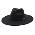 Classic black wide brim fedora wool hat for men and women with gold buckle belt - Adult 56-59cm / Black