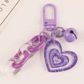 Purple heart bell keychain with acrylic glitter charm and link chain accessory - Purple Style (Q875-2)