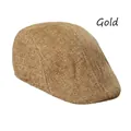 Béret respirant en lin marron doré avec texture tissée et coutures blanches élégantes - Or Lin