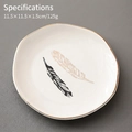 Square ceramic jewelry dish with gold trim and feather pattern, 11.5cm white ring tray - 11.5cm Irregular Plate-Feather