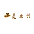 Western cowboy style earrings set with gold sheriff star boots hat and heart horseshoe - 4Pcs Set / Gold