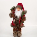 Stehende Weihnachtsmann Puppe in rot-braunem Anzug mit einer Vintage Laterne Deko - Rote Figur Mit Stöcken / 45cm