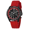 Fashion quartz sports watch with red silicone strap and black dial with chronograph - Red & Black