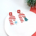 Handmade Christmas earrings featuring red striped pattern and white snowflake charms - Red White Stripe Snowflake Christmas Tree