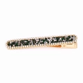 Elegant gold hair clip with sparkling green and white crystals in a minimalist bar design - Green