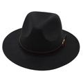 Chapeau Fedora classique en feutre noir pour enfant avec ceinture en similicuir marron - Taille Unique Enfant (54cm) / Noir (Ceinture Marron)